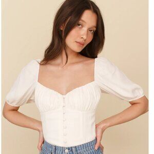 Reformation Buco Top White Romantic Button Down Peasant Blouse